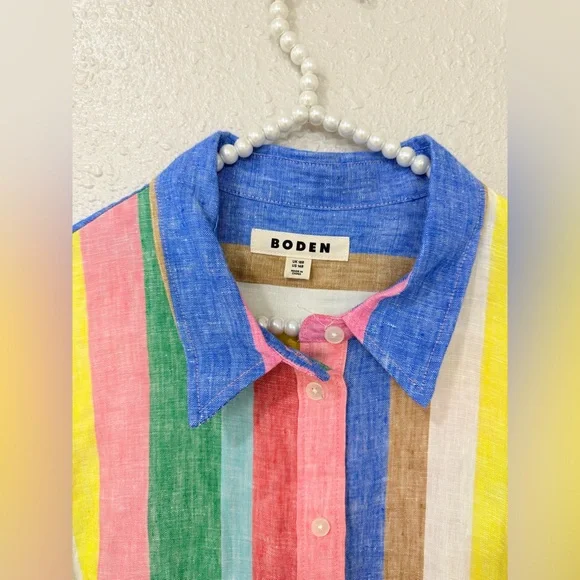 Boden Dresses Alexa Linen Maxi Shirt Dress Bright Rainbow Size 14 NWOT  Dresses